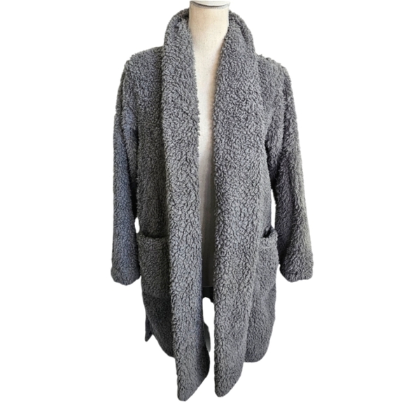 Natori Fuzzy Gray Pocket Cardigan Jacket - Picture 1 of 7